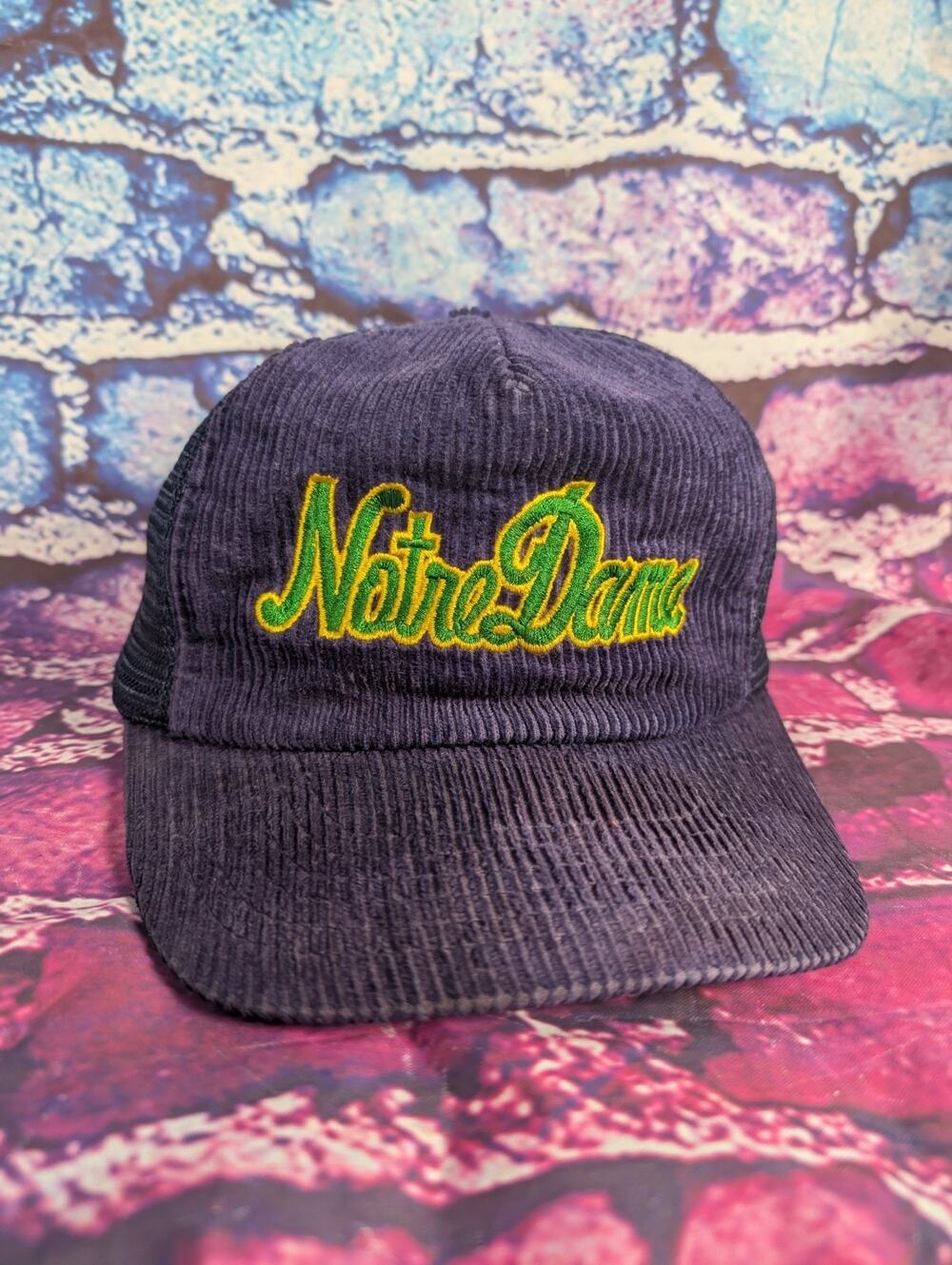 Vintage Script Notre Dame Fighting Irish Football Corduroy Hat Sportcap